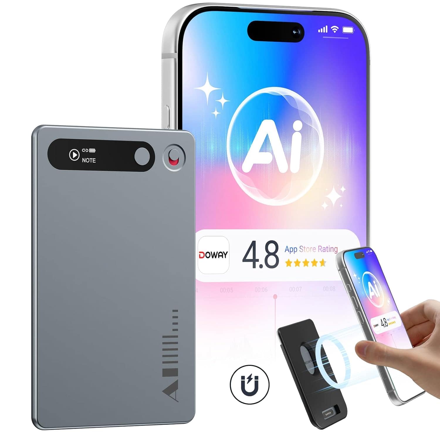 AI Noise Cancellation Voice Recorder – 64GB Memory, Transcribe & Summarize, 81 Languages Support – APP Control Audio Recorder for Lectures, Meetings, Calls — AI Voice Recorder