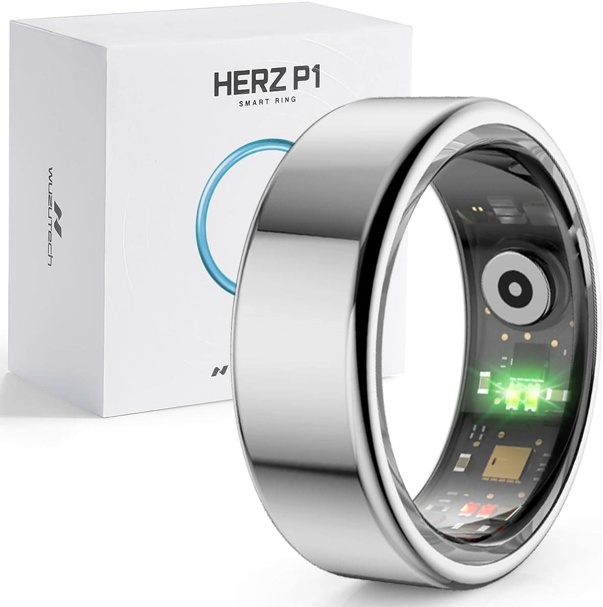 Herz P1 Smart Ring for Women & Men – 24/7 Health Metrics Fitness Ring, Tracks 20+ Biometrics, 6 Day Battery, Waterproof, iOS Android Compatible, Free APP, No Subscription (Silver, 9, Silver) — Health Tracking Ring