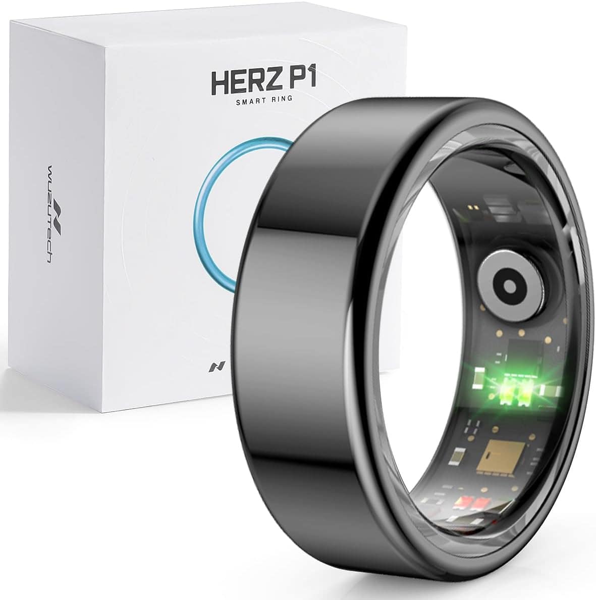 Herz P1 Smart Ring for Women & Men – 24/7 Health Metrics Fitness Ring, Tracks 20+ Biometrics, 6 Day Battery, Waterproof, iOS Android Compatible, Free APP, No Subscription (Black, 10, Black) — Smart Ring