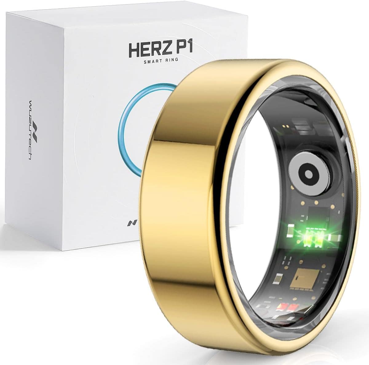 Herz P1 Smart Ring for Women & Men – 24/7 Health Metrics Fitness Ring, Tracks 20+ Biometrics, 6 Day Battery, Waterproof, iOS Android Compatible, Free APP, No Subscription (Gold, 9, Gold) — Health Tracking Ring