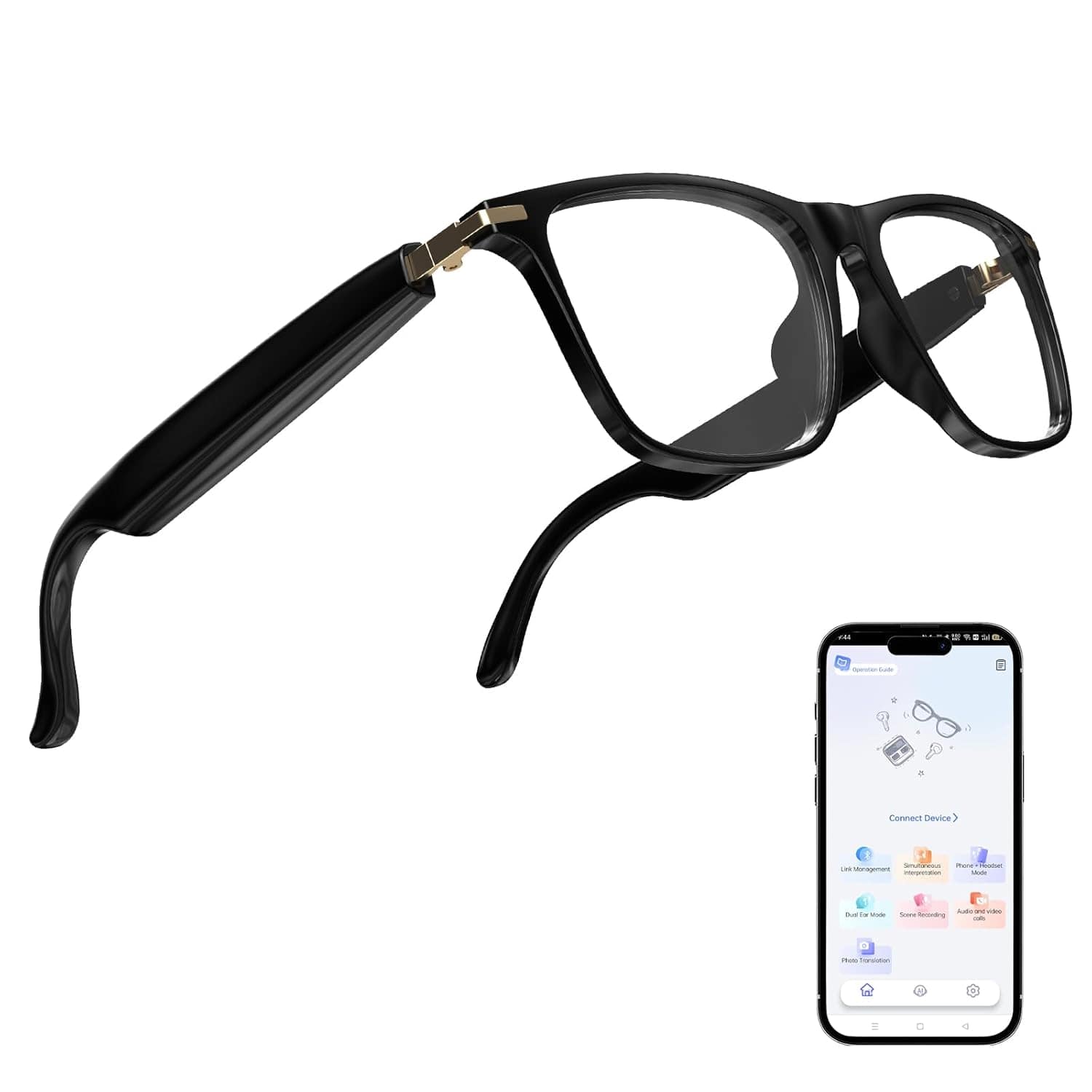 AI Translator Glasses, Bluetooth Sunglasses with 110+ Languages, Wireless AI-Powered Smart Glasses，Simultaneous Interpretation, 6H Battery Life, Anti-Blue Light & UV Protection (Transparent) — Budget Smart Glasses