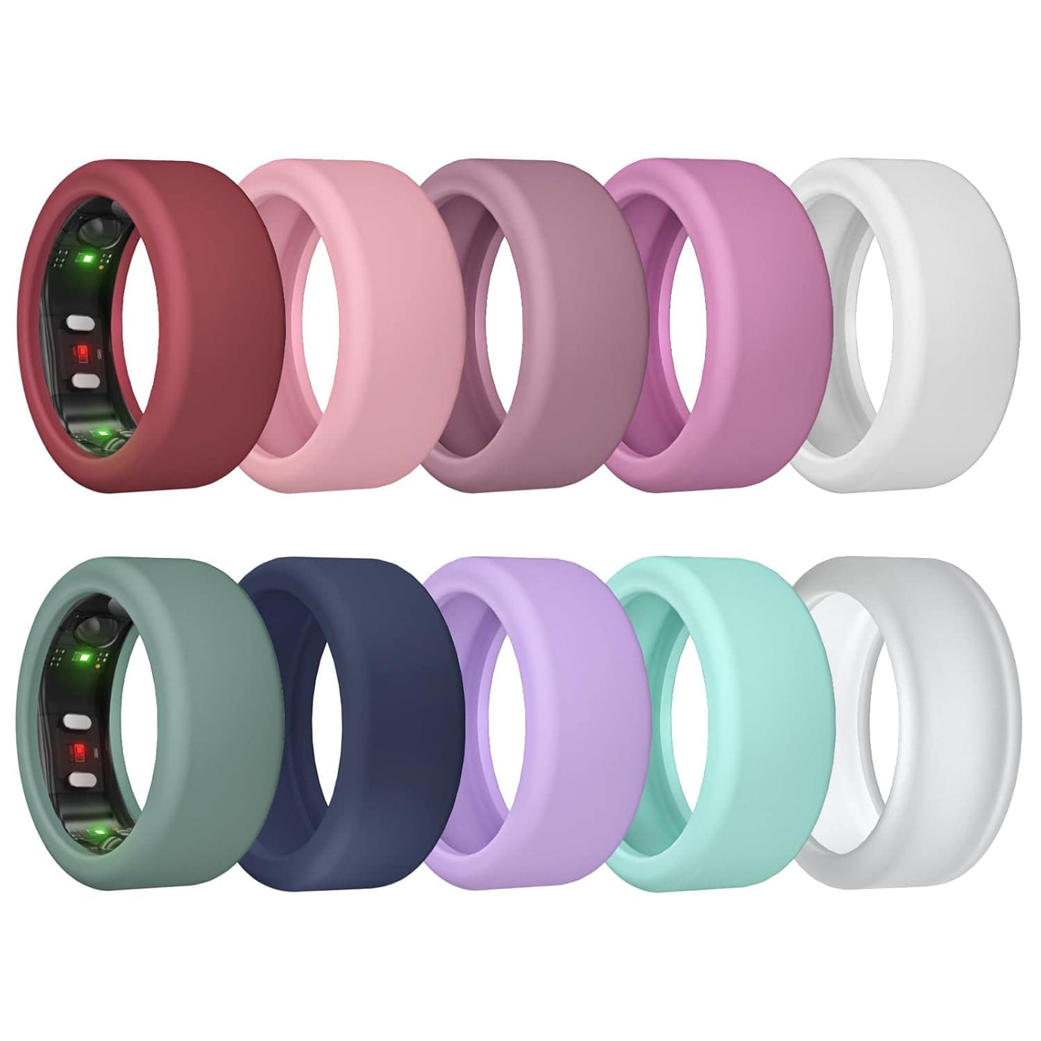 10 Pack Ring Cover for RingConn Gen 2, Elastic Silicone Ring Protector for RingConn Gen 2 Air Working Out Accessories Men Women (All 10 Colors-1, S (7/8/9/10/11)) — AI Smart Ring