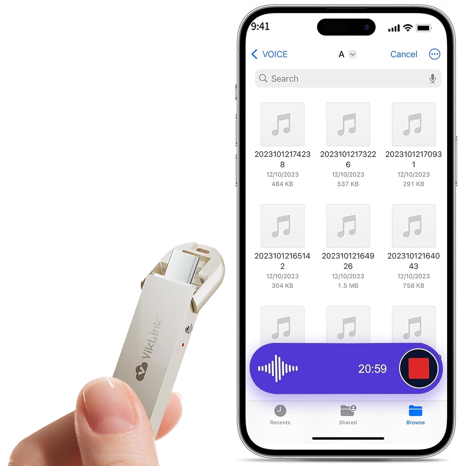 64GB Digital Voice Recorder, Viklink Voice Recorder with AI Transcription & Translation, 4800 Hours Audio Recorder, Portable Recorder for Lectures, Meetings, Interviews, Work — Mini AI Recorder