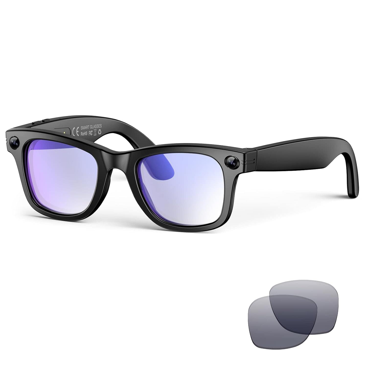 AI Smart Glasses with Camera and Bluetooth,8MP 2K HD Camera Glasses,AI Voice Control,AI Photo Recognition and Translation,Smart Anti-Blue Light Glasses,IP67 Waterproof for Driving,Outdoor,+2 Lenses. — Entry-Level Smart Glasses