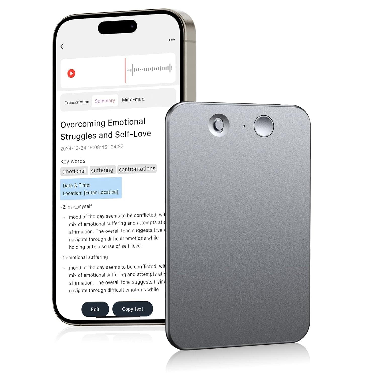 AI Voice Recorder,64GB Note Voice Recorder with Transcribe,Mind Mapping & AI Summary,Digital Voice Recorder with App,Audio Recorder for Lectures,Phone Calls,Meetings,Interviews Etc,Grey — Mini AI Recorder