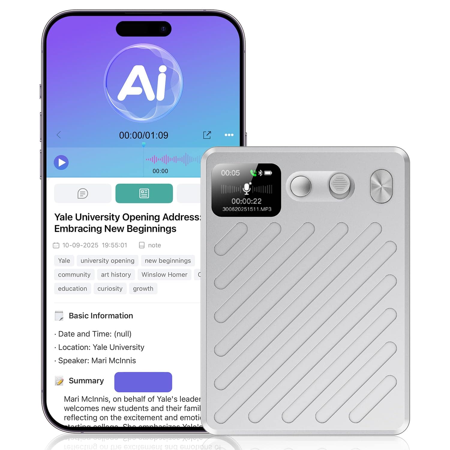 AI Voice Recorder, Note Recorder, Real-time Translation, Audio and Video Call Translation, Supports132+ Languages, 64GB, Recording Device, Suitable for Lectures, Meetings, Calls, Interviews, Silver — AI Note-Taker