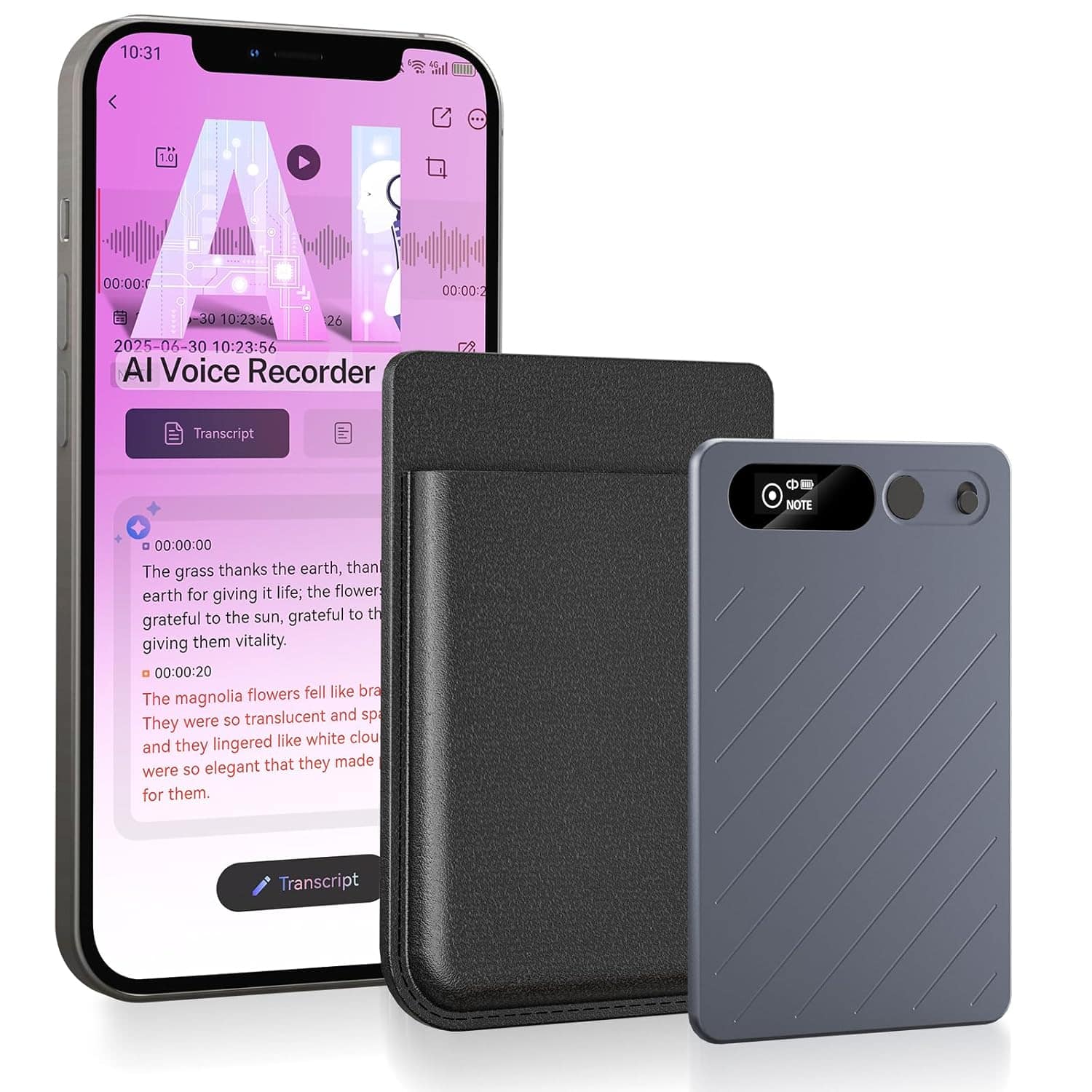 AI Voice Recorder w/Case — 64GB Memory, App Control, GKP9 Recorder Transcribe & Summarize w/AI, 118 Languages Support for Lecture, Meeting, Interview, Call — Mini AI Recorder