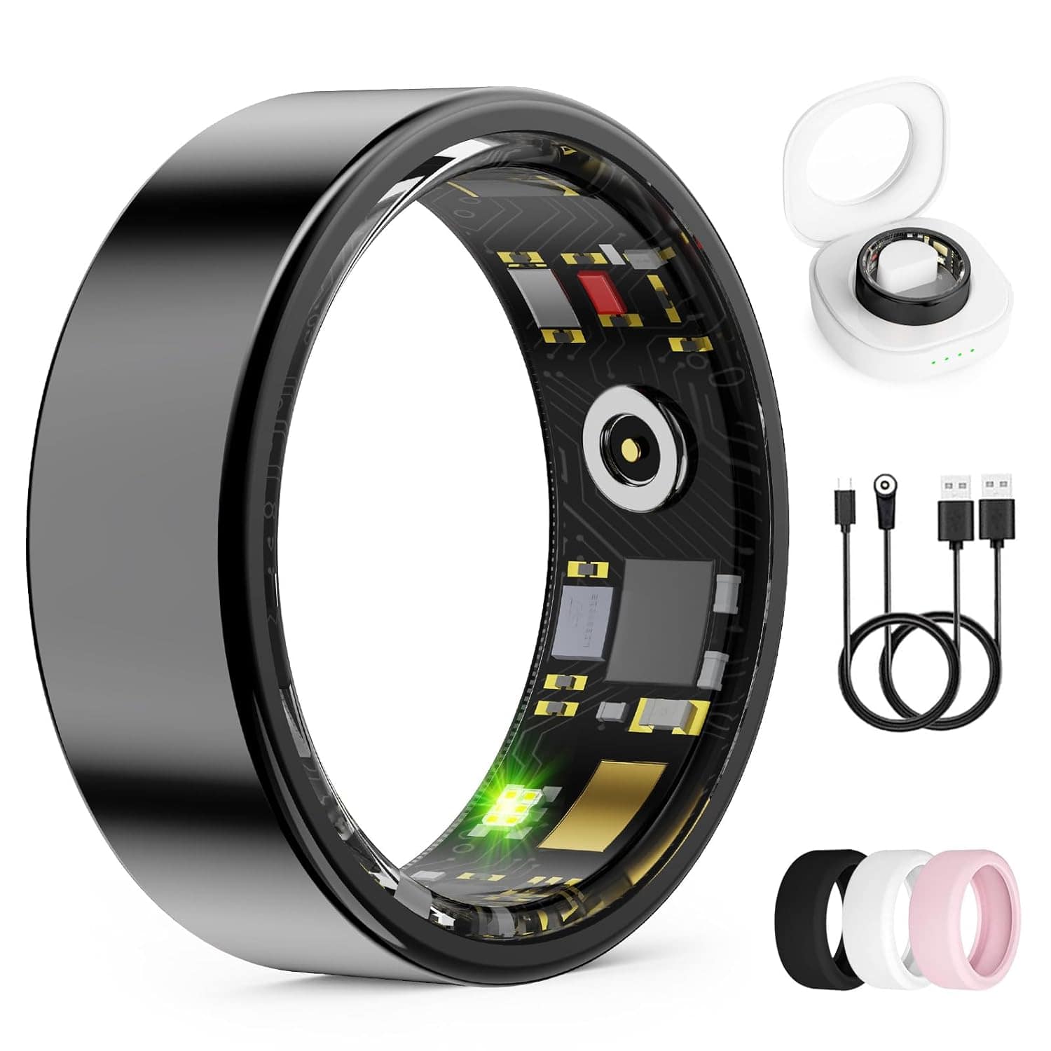 Smart Ring for Women & Men, Health Monitoring Ring with Heart Rate, Blood Oxygen,Blood Pressure, IP68 Waterproof Fitness Ring, Sleep Monitoring for iPhone and Android, No APP Fee (Black, 9#) — Health Tracking Ring