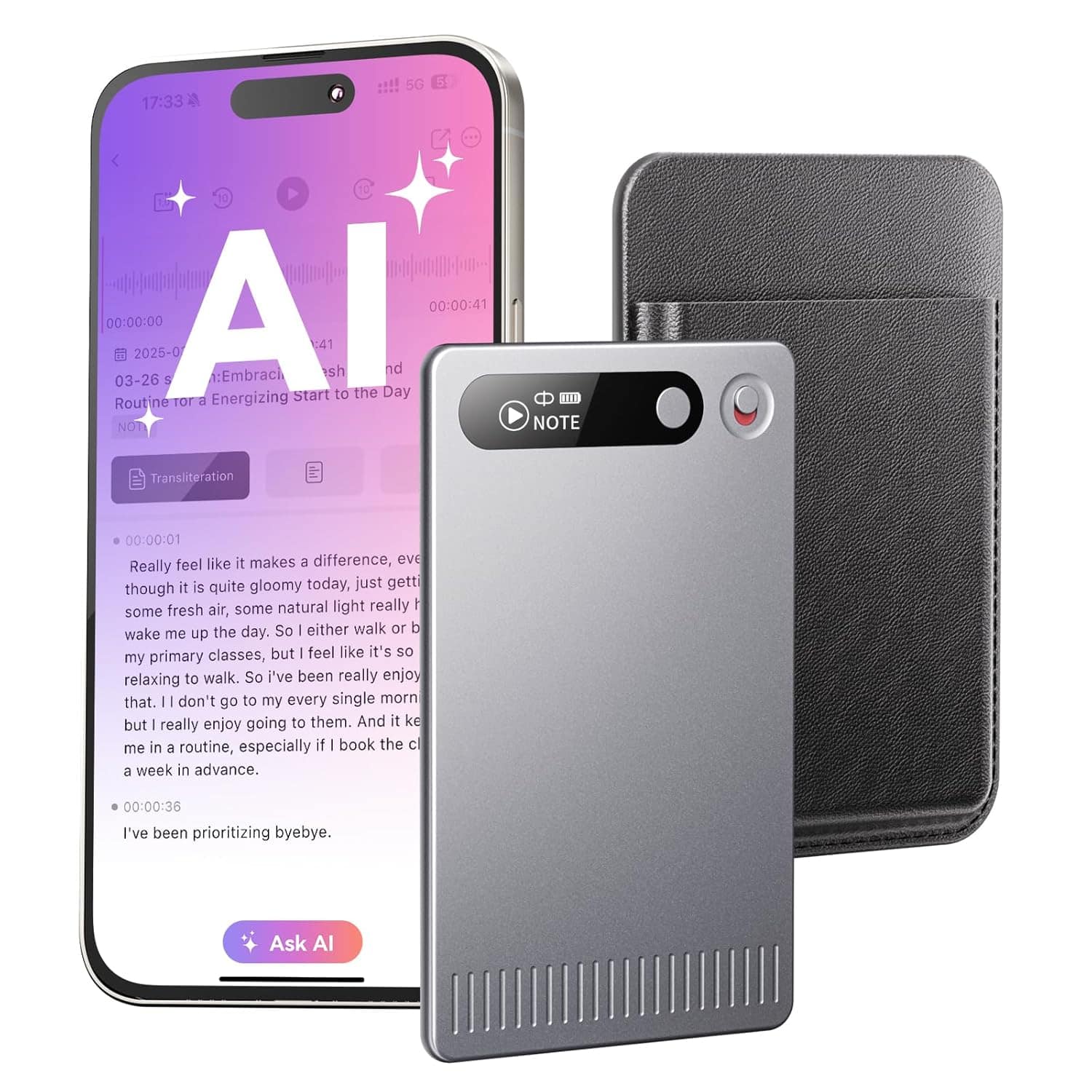 AI Voice Recorder with App Control, Advanced AI Technology for Transcription & Summarization, 64GB Memory, Magnetic Case, Supports 50 Languages – Audio Recorder for Lectures, Meetings, Interviews — Mini AI Recorder