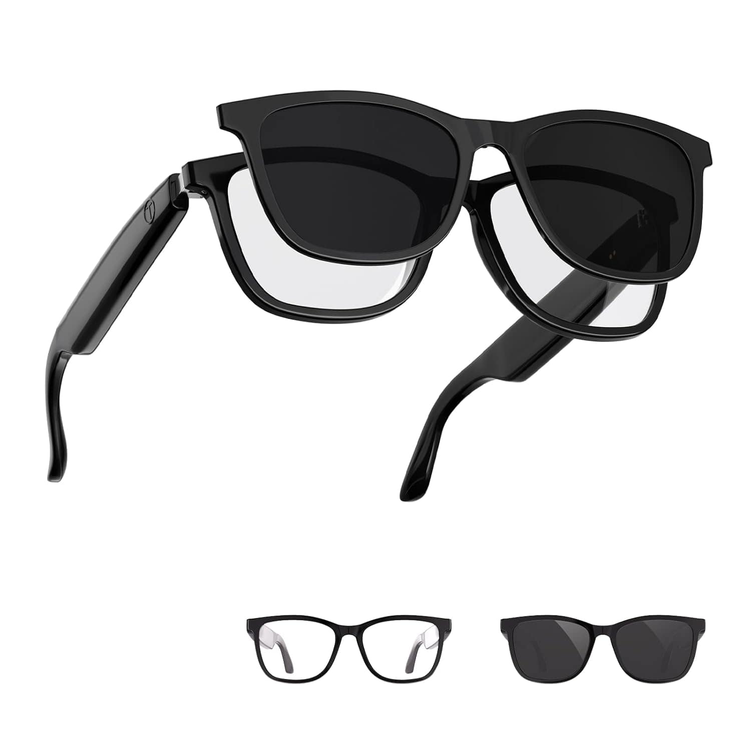 Smart Glasses with Bluetooth, 2-in-1 Magnetic Sunglasses (Blue Light Blocking & UV400), Bluetooth Glasses for Men/Women with Voice Assistant, Smart Sunglasses for Outdoor (With Black Lenses) — Entry-Level Smart Glasses